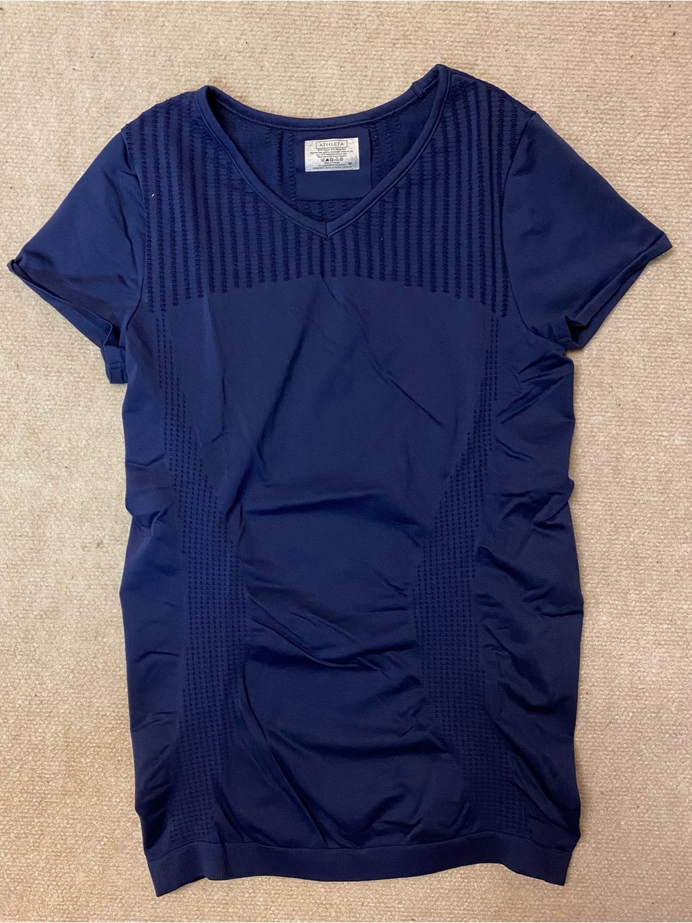 Athleta Navy Short Sleeve V-Neck Knit Top